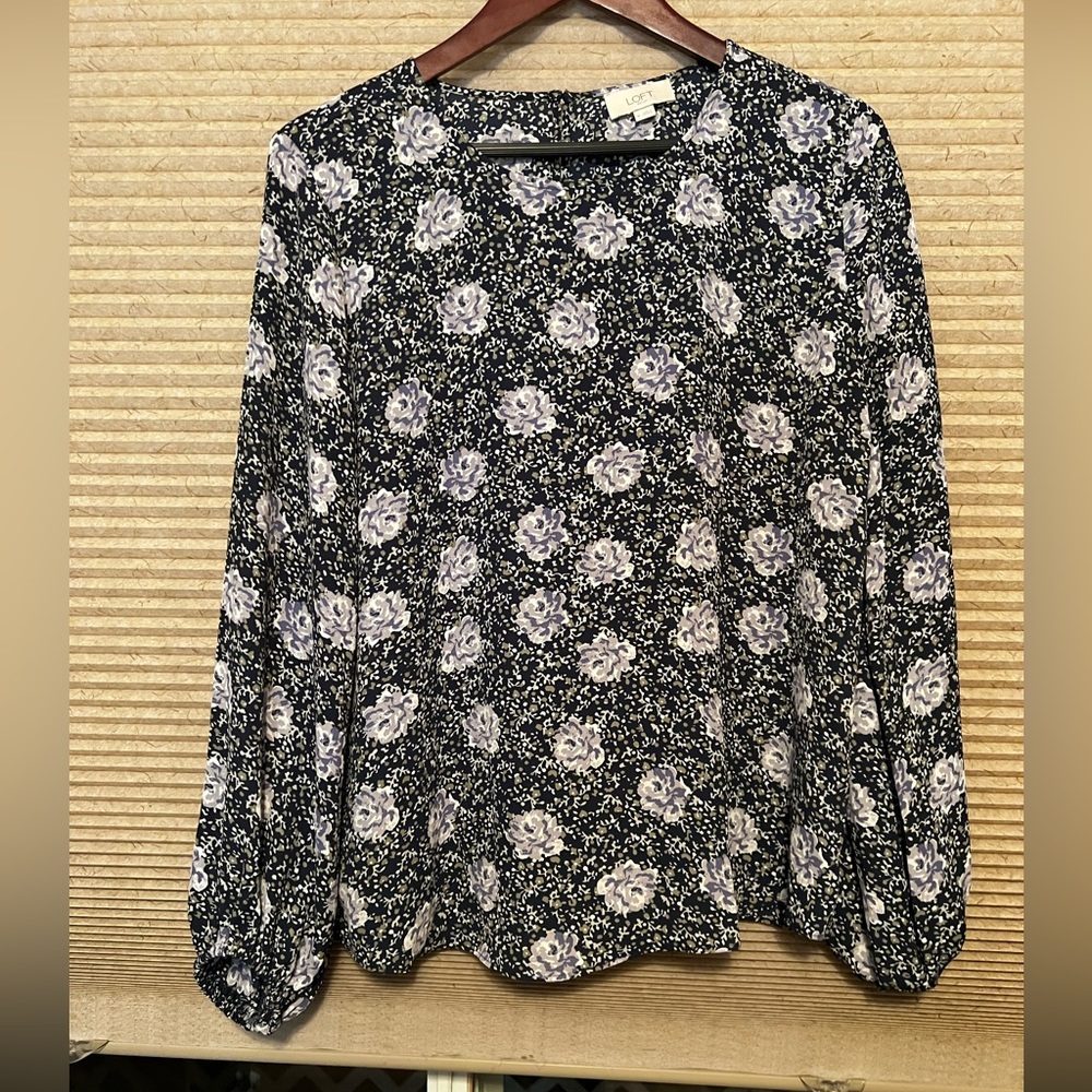 Ann Taylor Loft top, black with lavender flowers, long sleeves